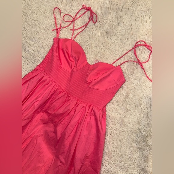 NWOT STAUD Landry Shoulder-Tie Smocked Cotton Maxi Pink  Dress sz XL - Picture 3 of 6